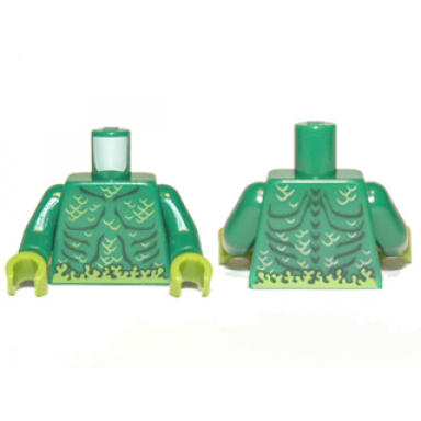 green torso muscles outline with swamp plants and scales pattern green arms lime hands