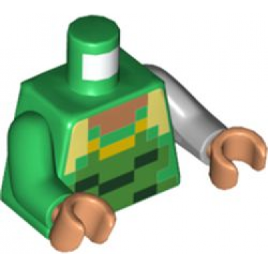 green torso pixelated nougat neck bright green dark green and yellow shirt pattern light bluish gray arm left green arm right nougat hands