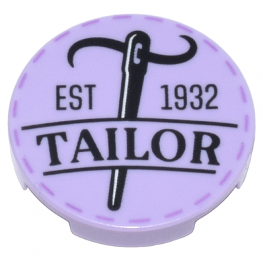 lavender tile round 2 x 2 with bottom stud holder with black needle thread est 1932 tailor and medium lavender stitches pattern
