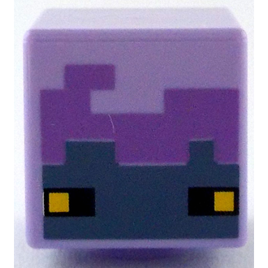 lavender minifigure head modified cube with pixelated medium lavender and sand blue face with black and yellow eyes pattern minecraft breeze
