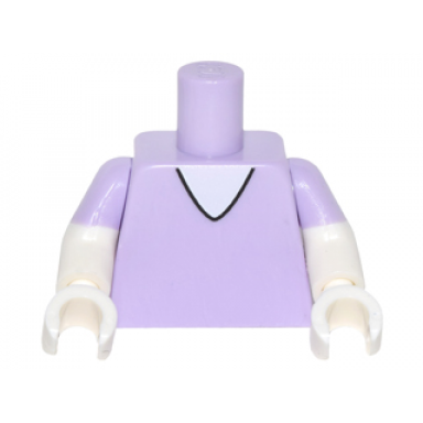 lavender torso v-neck with white undershirt pattern white arms with molded lavender short sleeves pattern white hands