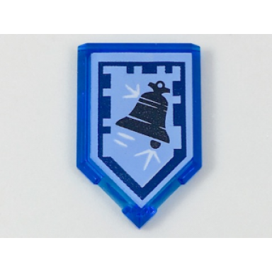 trans-dark blue tile modified 2 x 3 pentagonal with nexo power shield pattern - chrome bell