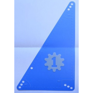 trans-dark blue plastic science technology panel - triangle large with white gear with number 1 and set square pattern