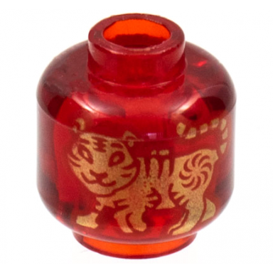trans-red minifigure head without face with gold tiger pattern on both sides