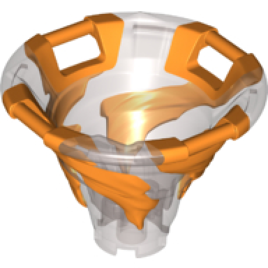 trans-brown tornado of spinjitzu with bar handles on top edge with molded orange spiral pattern