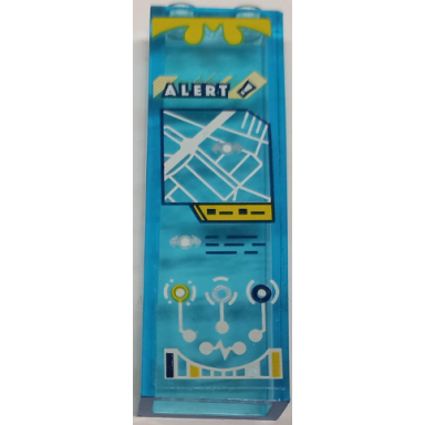 trans-light blue brick 1 x 2 x 5 with white and yellow alert ! gps map screen batman logos buttons and circuitry pattern sticker - set 41237
