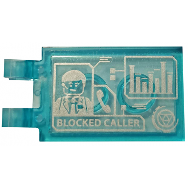 trans-light blue tile modified 2 x 3 with 2 clips with graphics agent coulson and blocked caller pattern sticker - set 76125
