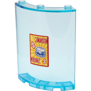 trans-light blue cylinder quarter 4 x 4 x 6 with yum! eat! dollar icons and white hamburger sign pattern sticker - set 60271