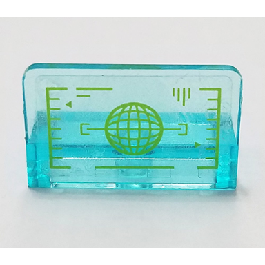 trans-light blue panel 1 x 2 x 1 with lime head-up display hud with wire frame globe pattern sticker - set 76023