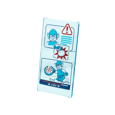 trans-light blue glass for window 1 x 4 x 6 with medium azure red and white warning screen green goblin with pizza pattern