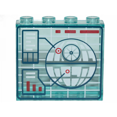 trans-light blue panel 1 x 4 x 3 with side supports - hollow studs with screen with death star pattern