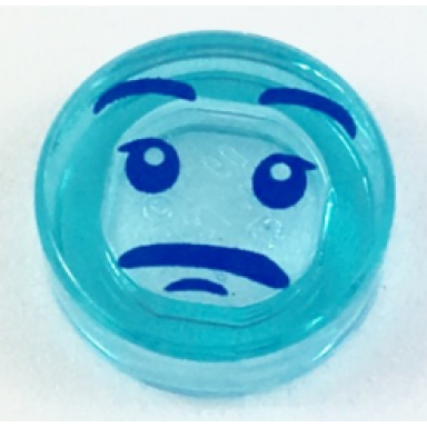 trans-light blue tile round 1 x 1 with face with blue eyes eyebrows and frown pattern zan in form of water