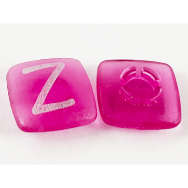 trans-dark pink clikits icon square 2 x 2 small with pin frosted with silver capital letter z pattern