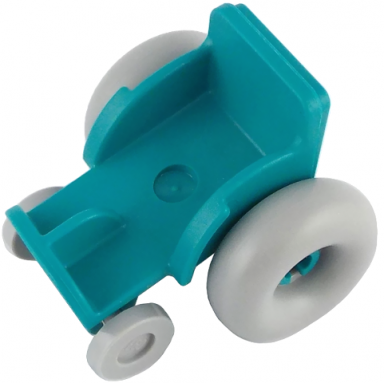 dark turquoise mini doll utensil wheelchair with light bluish gray wheel wheelchair balloon 17.6 x 6.4 with technic pin hole and light bluish gray trolley wheels 2135 7201 2496