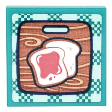dark turquoise tile 2 x 2 with checkered placemat cutting board jelly sandwich pattern sticker - set 41700