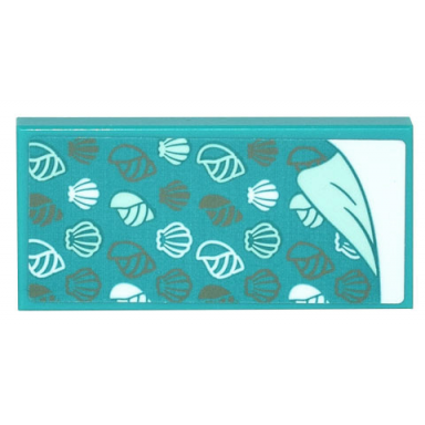 dark turquoise tile 2 x 4 with blanket with white and gold seashells pattern sticker - set 41700