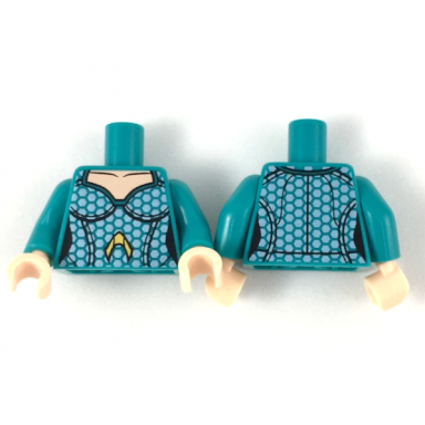 dark turquoise torso female light nougat neck silver hexagonal scales gold atlantis logo pattern dark turquoise arms light nougat hands
