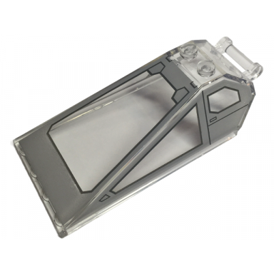 trans-clear windscreen 8 x 4 x 2 with 2 studs and bar handle with light bluish gray cockpit window frames with dark bluish gray lines pattern