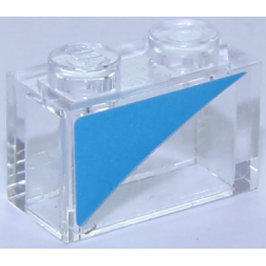 trans-clear brick 1 x 2 without bottom tube with dark azure triangle pattern model right side sticker - set 40252