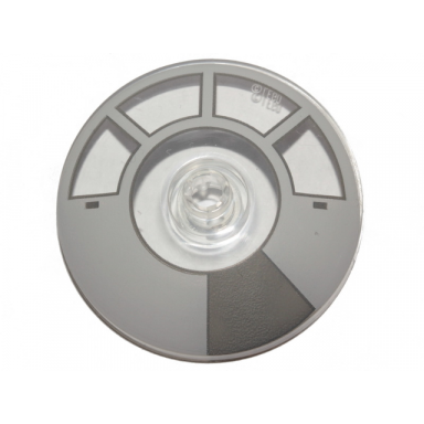 trans-clear dish 4 x 4 inverted radar with open stud with light bluish gray and dark bluish gray radial millennium falcon cockpit pattern