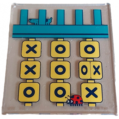 trans-clear glass for window 1 x 6 x 6 flat front with black and yellow tic tac toe game dark turquoise frame and animal red ladybug pattern
