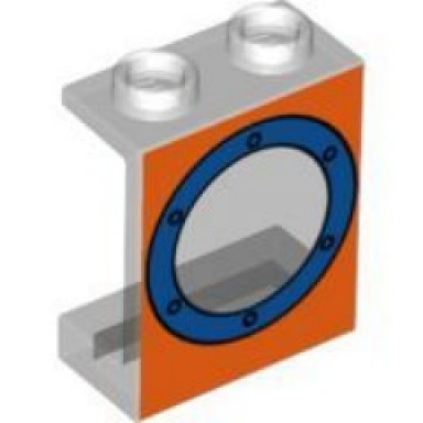 trans-clear panel 1 x 2 x 2 - hollow studs with blue porthole on orange background pattern