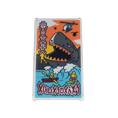 trans-clear glass for window 1 x 4 x 6 with movie poster with ninjago logogram terror and aquasharks shark and waves pattern sticker - set 71741