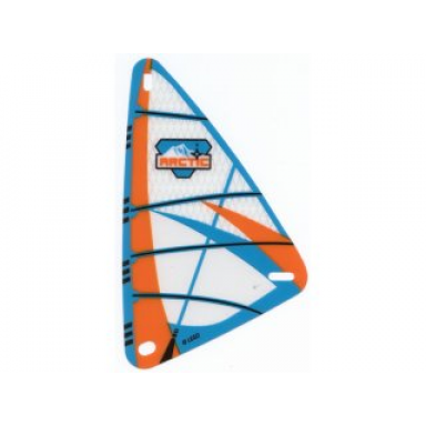 trans-clear plastic triangle 9 x 15 sail with orange and blue arctic pattern
