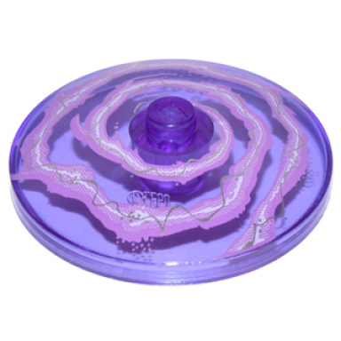 trans-purple dish 4 x 4 inverted radar with solid stud with white and lavender lightning swirl pattern