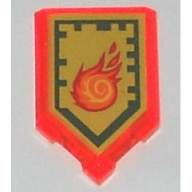 trans-neon orange tile modified 2 x 3 pentagonal with nexo power shield pattern - rolling fireball