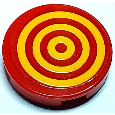 red tile round 2 x 2 with bottom stud holder with 3 bright light orange concentric circles target pattern sticker - set 70429