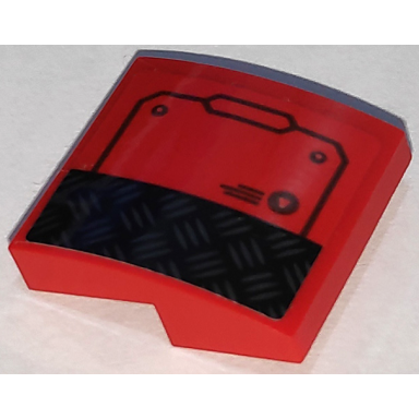 red slope curved 2 x 2 x 2 3 with black hatch with rivets and tread plate pattern model right side sticker - set 70675
