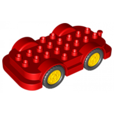 red duplo car base 4 x 8 with yellow wheels with black tires