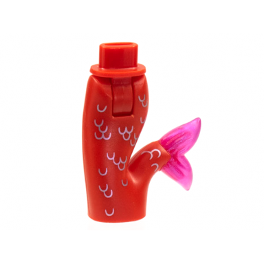red mini doll hips and mermaid merman tail assembly with molded satin trans-dark pink caudal fin and printed metallic pink scales pattern