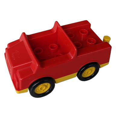 red duplo car with 2 x 2 studs and yellow base