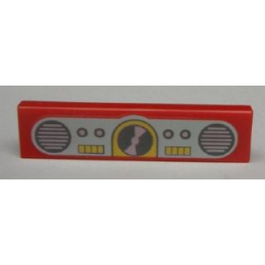 red tile 1 x 4 with lights with cd and speakers on light aqua background pattern