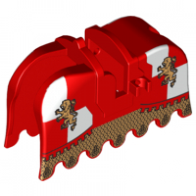 horse barding ruffled edge with gold lions and gold chain mail pattern