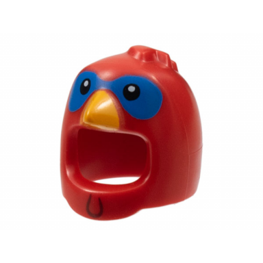 red minifigure headgear head cover costume bird with turkey black eyes blue mask bright light orange beak and wattle pattern