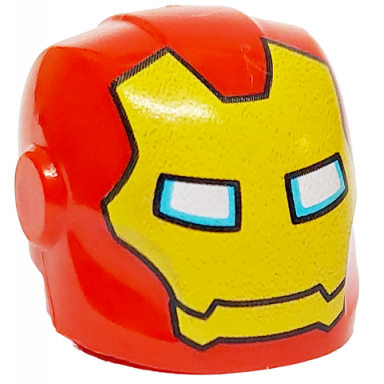 red minifigure headgear helmet armor plates and ear protectors with yellow iron man mask with white and medium azure eyes pattern