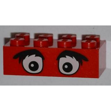 red brick 2 x 4 with eyes and bushy eyebrows pattern