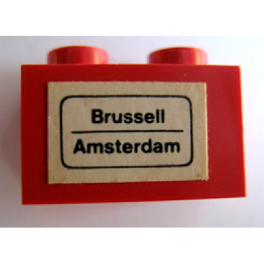 red brick 1 x 2 with brussell - amsterdam pattern sticker - set 164