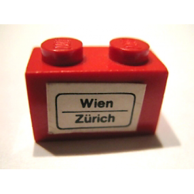 red brick 1 x 2 with wien - zã¼rich zurich pattern sticker - set 164