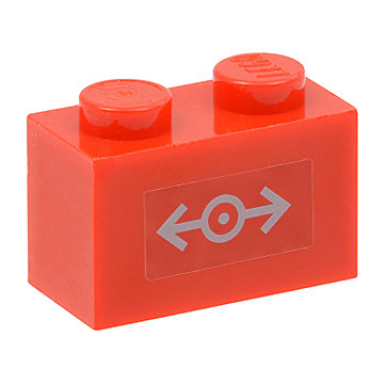 red brick 1 x 2 with light bluish gray train logo small pattern sticker - set 7897
