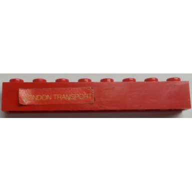 red brick 1 x 8 with yellow london transport text on red background pattern model left side sticker - sets 384 760-2