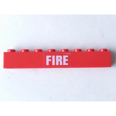 red brick 1 x 8 with white fire pattern sticker - set 7239