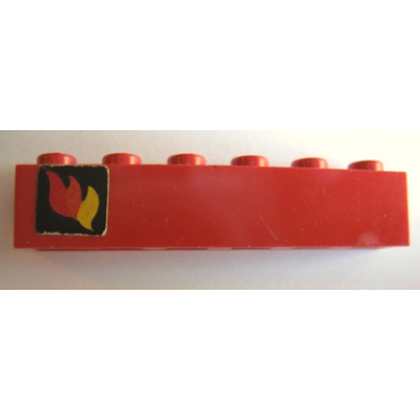 red brick 1 x 6 with classic fire logo pattern left sticker - sets 374-1 590