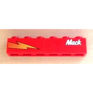 red brick 1 x 6 with mack and lightning pattern model right side sticker - set 8486