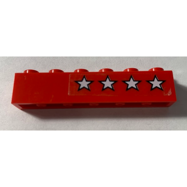 red brick 1 x 6 with 4 white stars pattern model left side sticker - set 5533