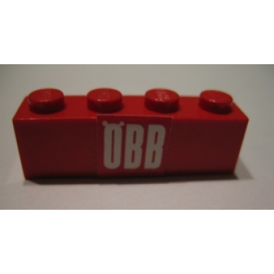 red brick 1 x 4 with ãbb obb pattern sticker - set 164