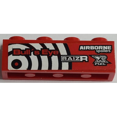 red brick 1 x 4 with bulls eye raizr airborne spoilers and xr fuel pattern model right side sticker - set 8182